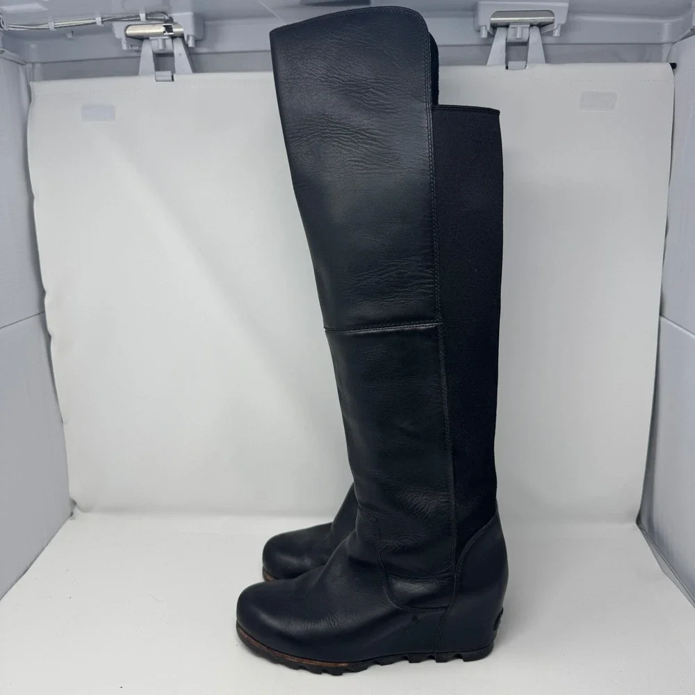 Sorel Fiona Black Leather Over The Knee Boots NL2594-010 Womens 10